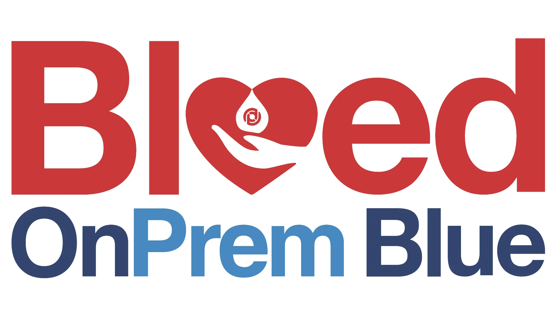 Bleed OnPrem Blue Blood Drive, Identity for a blood donation drive sponsored by OnPrem, using medical symbolism in red and blue.