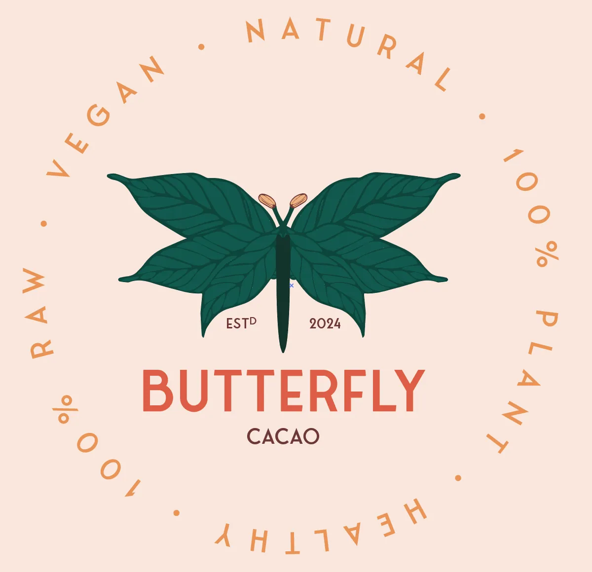 Butterfly Cacao Brand Design, Organic butterfly-inspired identity for a raw, vegan, plant-based food brand.