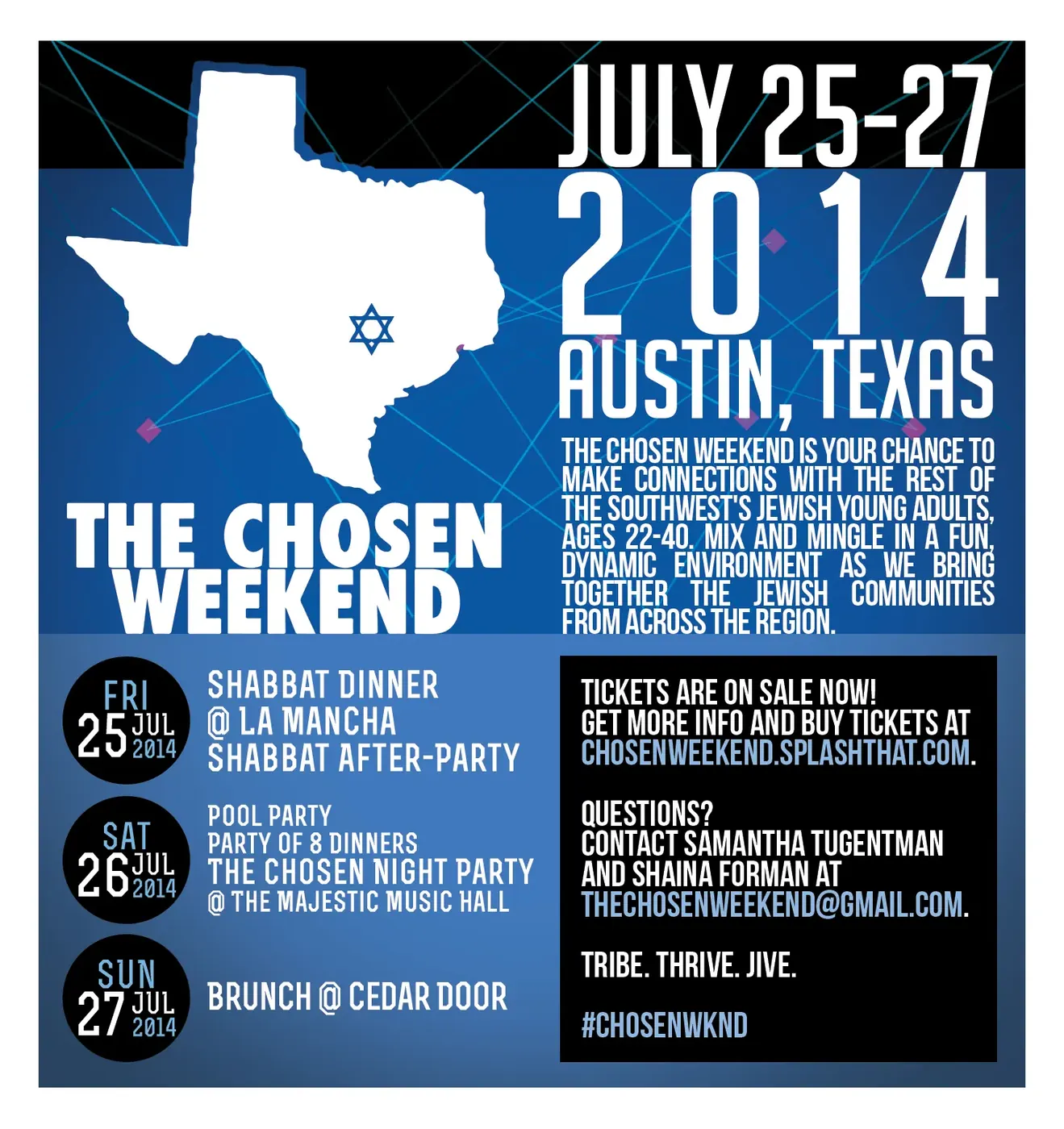 Community Event Marketing, Event campaign for an Austin Jewish young adult community weekend.