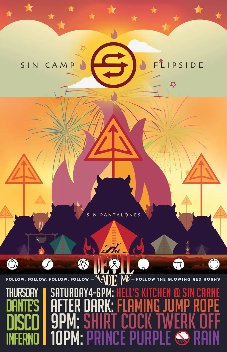 Flipside 2016 Festival Poster, Desert landscape poster with geometric tribal elements for Sin Camp Flipside 2016.