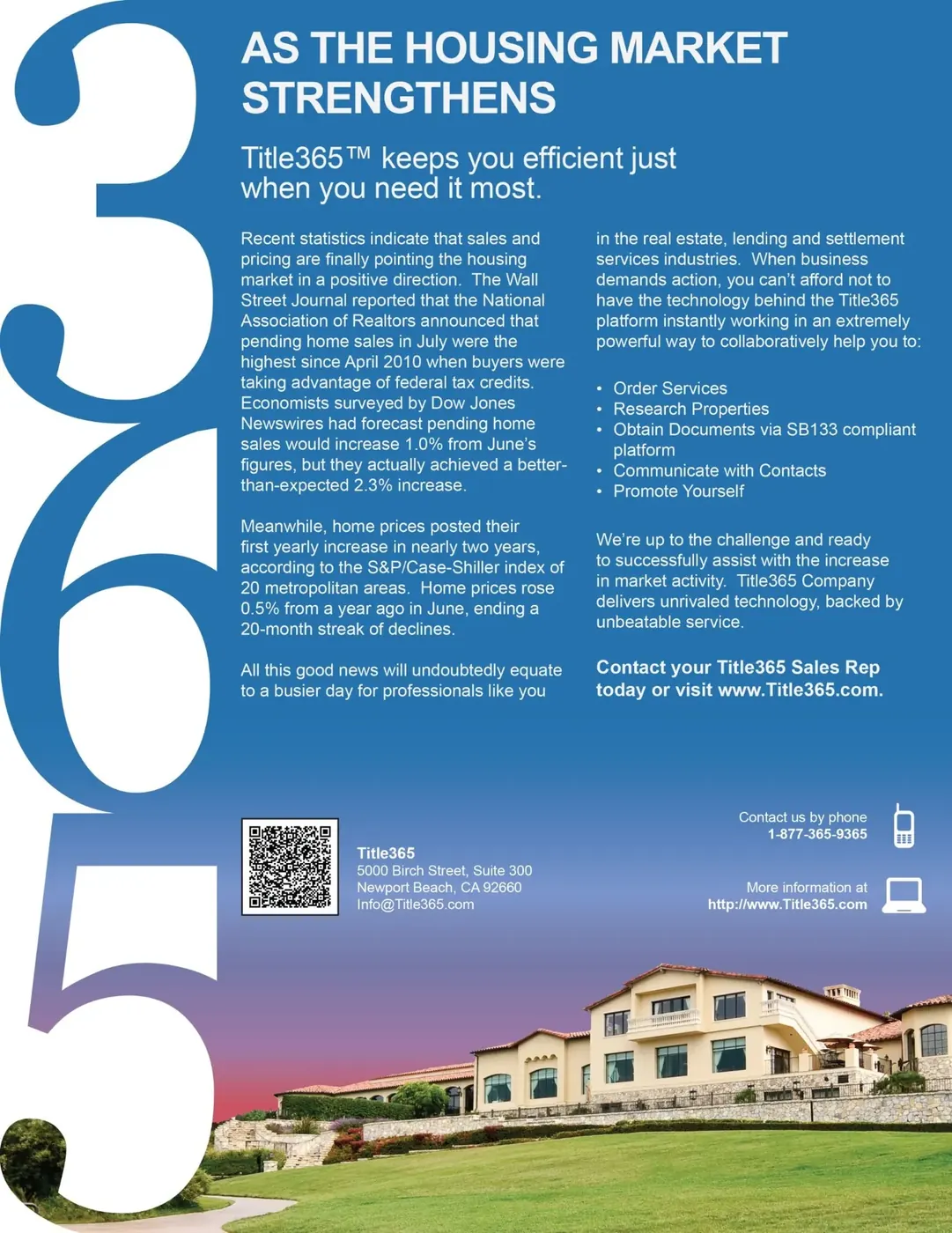 Housing Market Campaign, Data-driven real estate advertisement promoting Title365 services during a strengthening market.