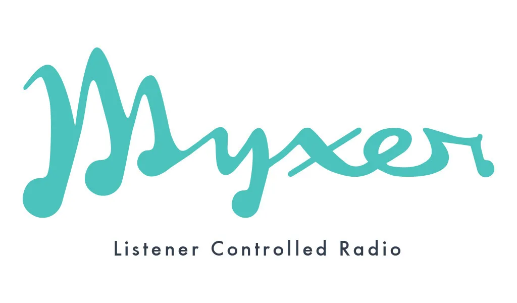 Myxer Brand Identity System, Brand marks for Myxer, a music company: primary lettermark, Myxer Radio identity, and a script wordmark variant.