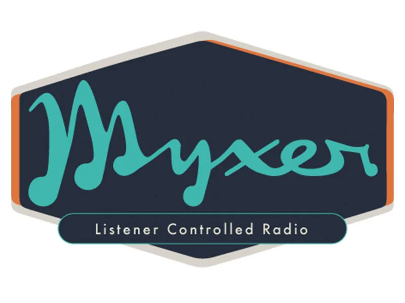 Myxer Brand Identity System, Brand marks for Myxer, a music company: primary lettermark, Myxer Radio identity, and a script wordmark variant.