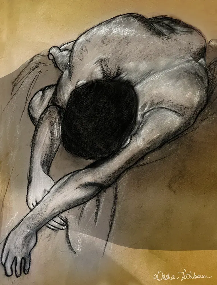 Male Figure Study, Classical figure drawing demonstrating anatomy and form in traditional media.