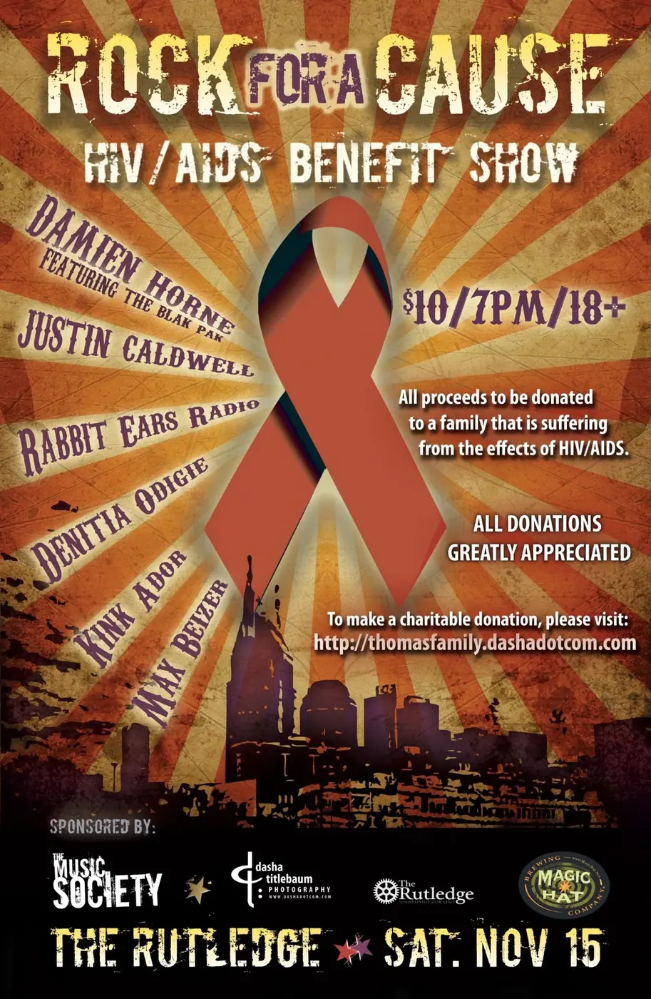 Charity Event Flyer, Benefit show flyer for Rock for a Cause with vintage-inspired design and artist lineup.