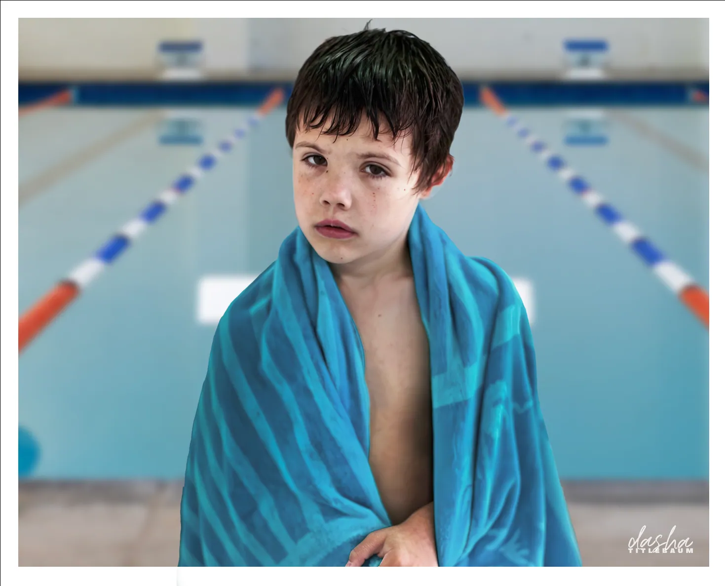 Tyler Pool Portrait, Natural post-swim portrait with an authentic, unposed expression.
